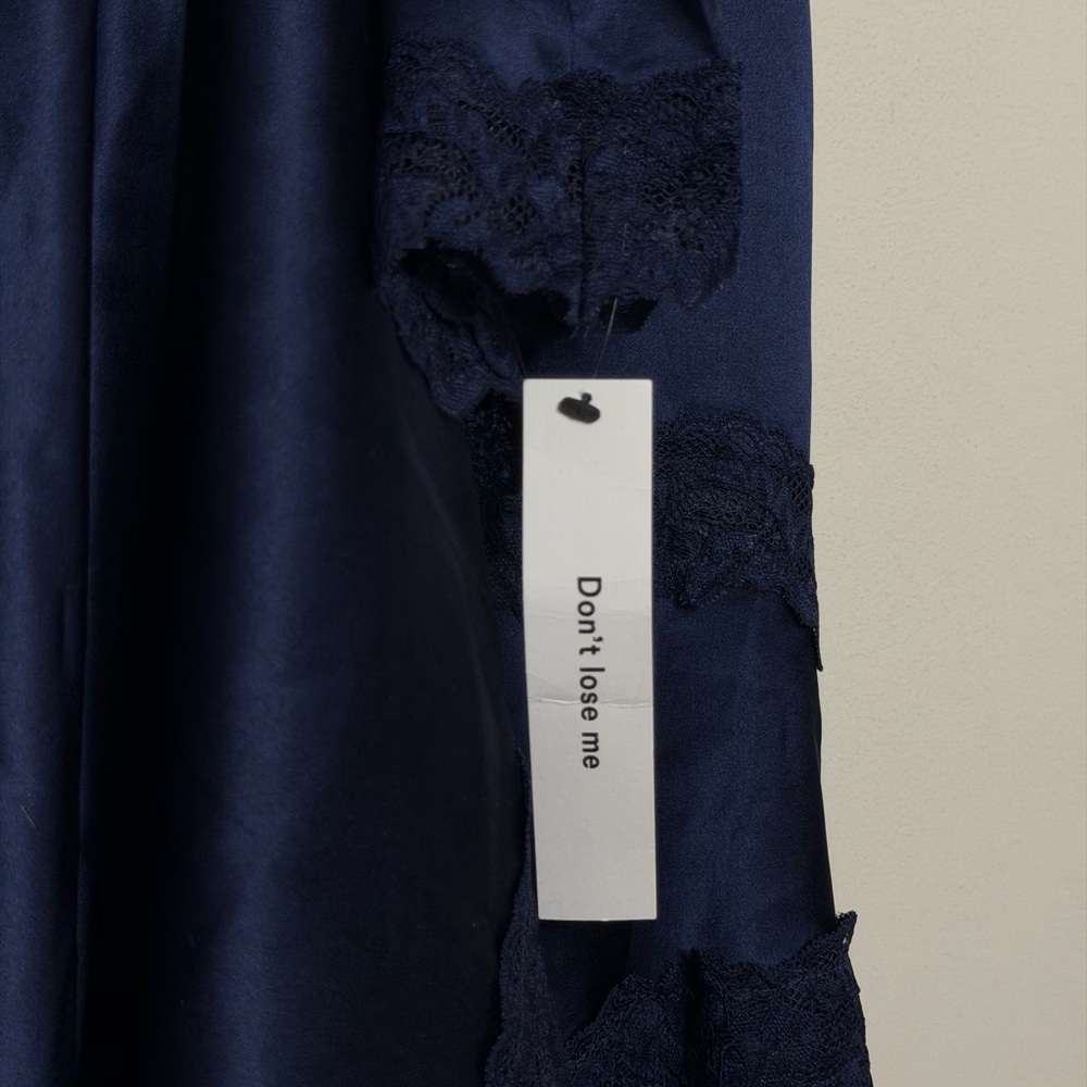Reformation Stasia Silk Dress in Navy - Picture 6 of 9